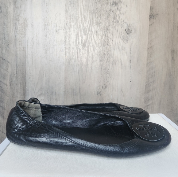TORY BURCH Black Leather REVA Logo Medallion Ballet Flats Size 9m - Picture 4 of 9